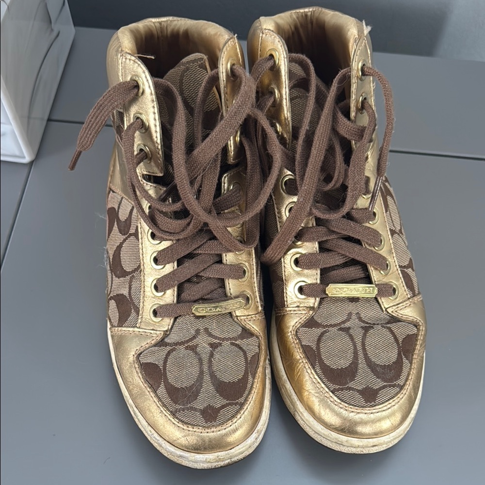 Gold and Brown High-Top Sneakers